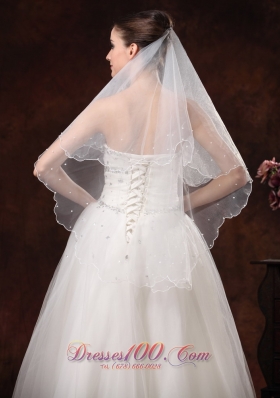 Simple Two-tier Tulle Popular Veils With Beads