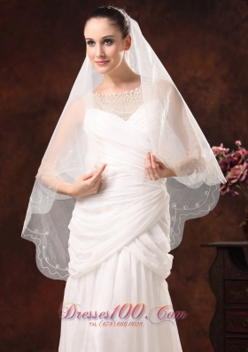 One-Tier Tulle Wedding Veils Embroidery