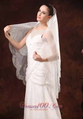 One-Tier Tulle Wedding Veils Embroidery