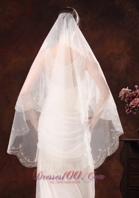 One-Tier Tulle Wedding Veils Embroidery