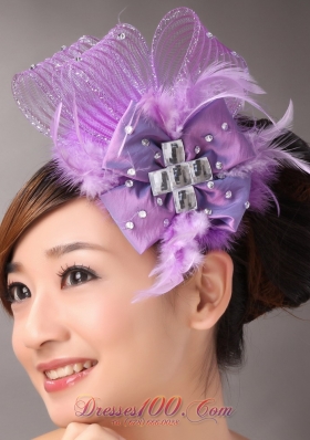Lavender Feather Popular Headpieces Crystal Ribbon