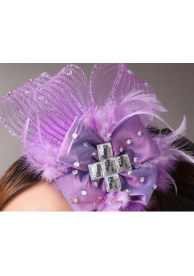 Lavender Feather Popular Headpieces Crystal Ribbon