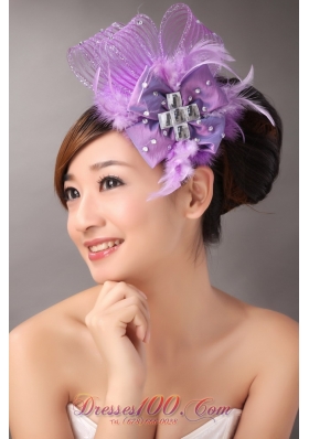 Lavender Feather Popular Headpieces Crystal Ribbon