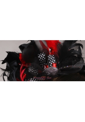 Black and Red Handmade Feathers Headpieces Pearls