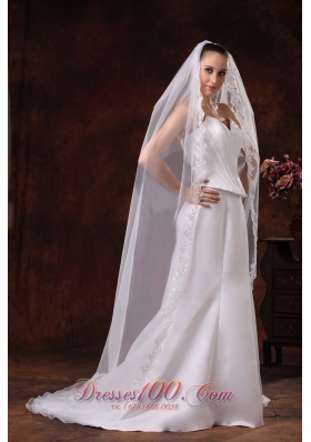 One-tier Cathedral Veil for Wedding Lace Edge