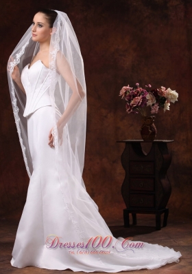 One-tier Cathedral Veil for Wedding Lace Edge