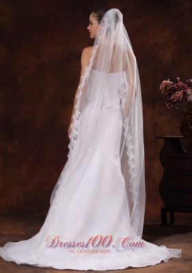 One-tier Cathedral Veil for Wedding Lace Edge