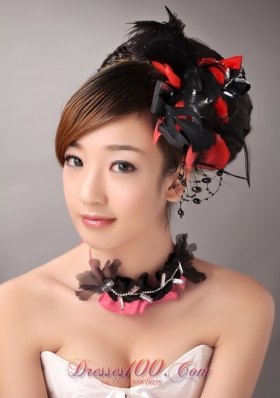 Handmade Romantic Feather Headpiece Red and Black