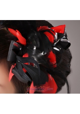 Handmade Romantic Feather Headpiece Red and Black