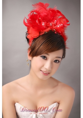 Red Chiffon Feather Flower Popular Headpieces Beading