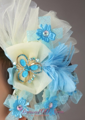 Blue Feather Yellow Net Flower Headpiece With Crystal