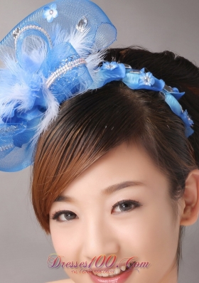 Blue Net and Feather Flower Hair Combs for Popular