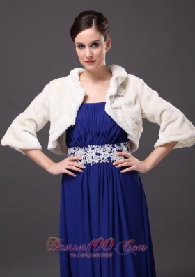 White Faux Fur Open Front Jacket Fold-over Collar