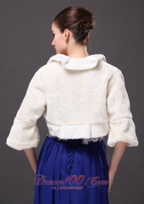 White Faux Fur Open Front Jacket Fold-over Collar