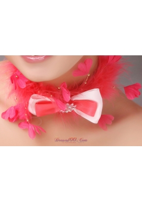 Sweet Red Feather Beading Hairband Bowknot