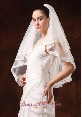 Scalloped Lace Edge Two-tier Wedding Veils Elbow