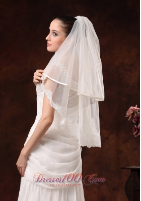 Scalloped Lace Edge Two-tier Wedding Veils Elbow