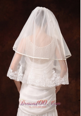 Scalloped Lace Edge Two-tier Wedding Veils Elbow