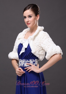 Fold-over Collar Jacket 1/2 Sleeves Faux Fur Bowknot