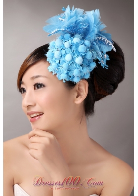 Blue Feather Headflower for Party With Beading