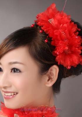 Red Flowers with Beading Chiffon Headpiece for Wedding