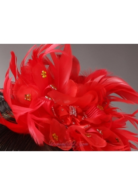 Imitation Beading Feather Red Bridal Head Flower