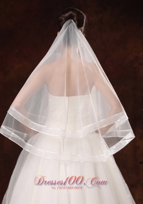 Modernistic Two-tier White Organza Veil for Wedding