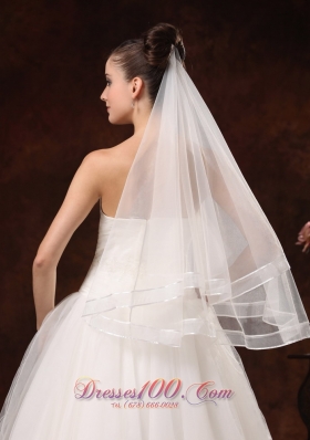 Modernistic Two-tier White Organza Veil for Wedding