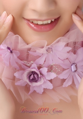 Lavender Headpiece with Appliques Decorate in Tull