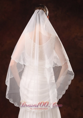 Veil in Two-tier Tulle with Embroidery for Wedding