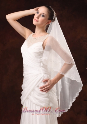 Veil in Two-tier Tulle with Embroidery for Wedding