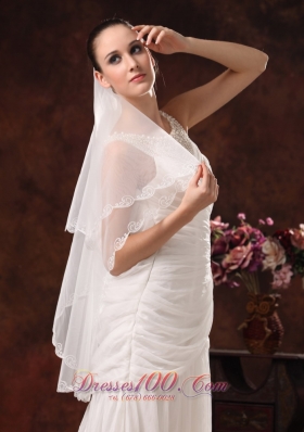 Veil in Two-tier Tulle with Embroidery for Wedding