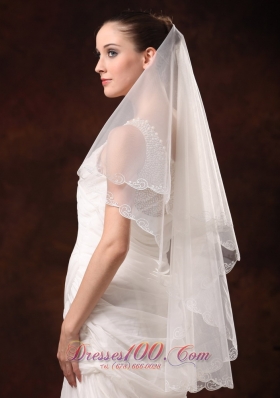 Veil in Two-tier Tulle with Embroidery for Wedding