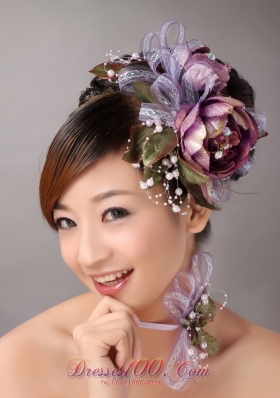 Multi-color Headpiece with Pearl Flowers Decorate in Tulle