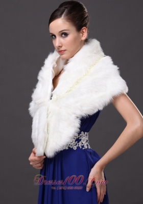 Faux Fur V-Neck White Wedding Party and Prom Shawls