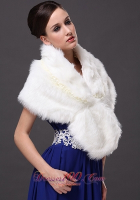 Faux Fur V-Neck White Wedding Party and Prom Shawls