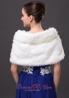 Faux Fur V-Neck White Wedding Party and Prom Shawls