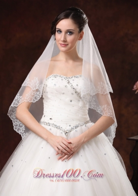 Two-tier Organza White Lace Appliques and Veil for Wedding