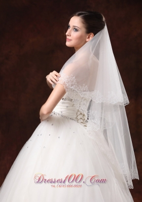 Two-tier Organza White Lace Appliques and Veil for Wedding