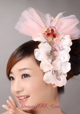 Beading Flowers Baby Headpiece Pink Tulle Organza