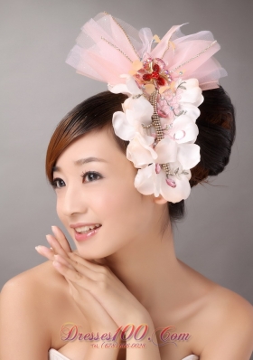 Beading Flowers Baby Headpiece Pink Tulle Organza