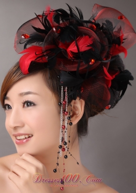 Multi-color Rhinestones Headpiece with Feather Tulle