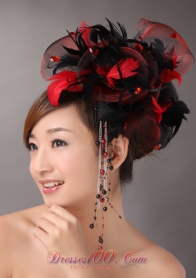 Multi-color Rhinestones Headpiece with Feather Tulle