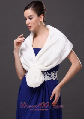 Faux Fur V-Neck White Party and Prom or Cocktail Wrap