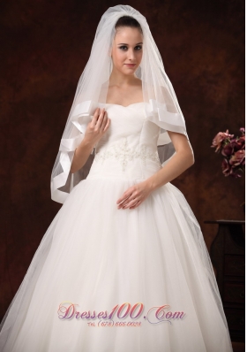 Tulle with Taffeta Trim Modest Bridal Veil for Wedding