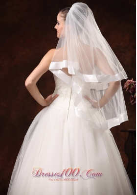 Tulle with Taffeta Trim Modest Bridal Veil for Wedding