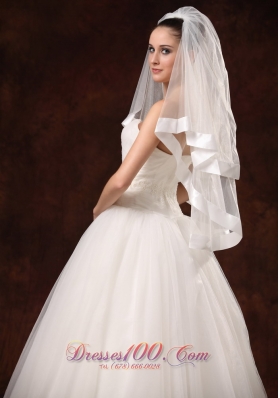 Tulle with Taffeta Trim Modest Bridal Veil for Wedding