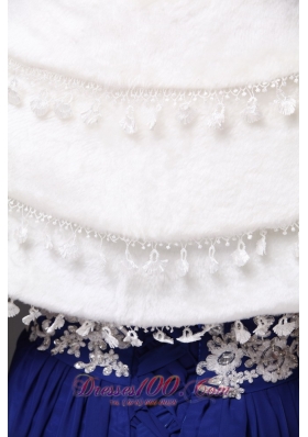 White V-Neck Prom or Cocktail Faux Fur Wedding Wrap