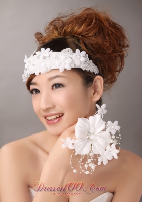 lowers Lace Decorate White Headpiece for Romantic Party