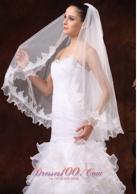 Veils for Brides Tulle with Lace Appliques Edge